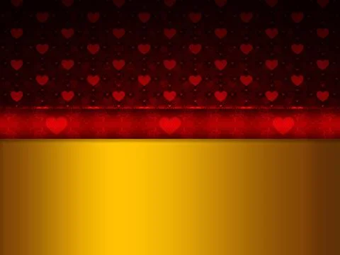 Red hearts pattern and gold ribbon Illustrazione stock