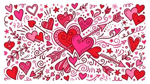 Red hearts pattern with floral design Stock Illustration