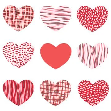 Red hearts pattern of hand drawn sketch heart icons Art design for Valentine Stock Illustration