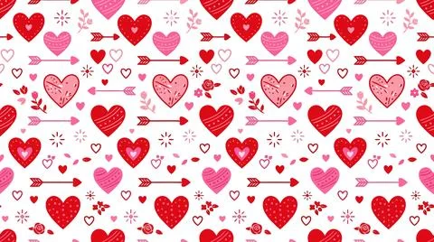 Red hearts pattern on white background 스톡 일러스트