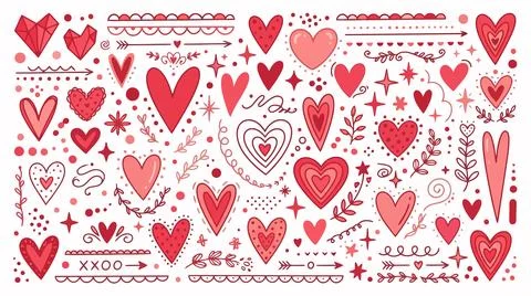Red hearts pattern on white background 스톡 일러스트