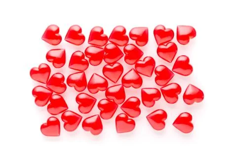 Red hearts pattern on white background, flat lay Stock Photos