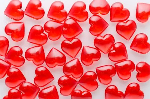 Red hearts pattern on white background, flat lay Stock Photos