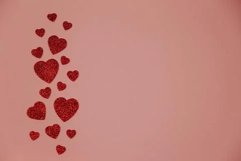 Red hearts on pink background, valentine's day, february 14, love background Stock Photos