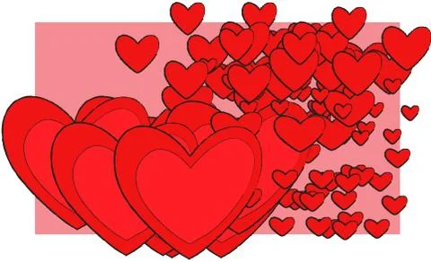Red hearts in a pink rectangle Stock Illustration