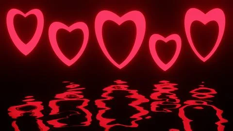 Red Hearts with Reflection Background. Valentine's Day Concept. 3D Illustration Stock Illustration