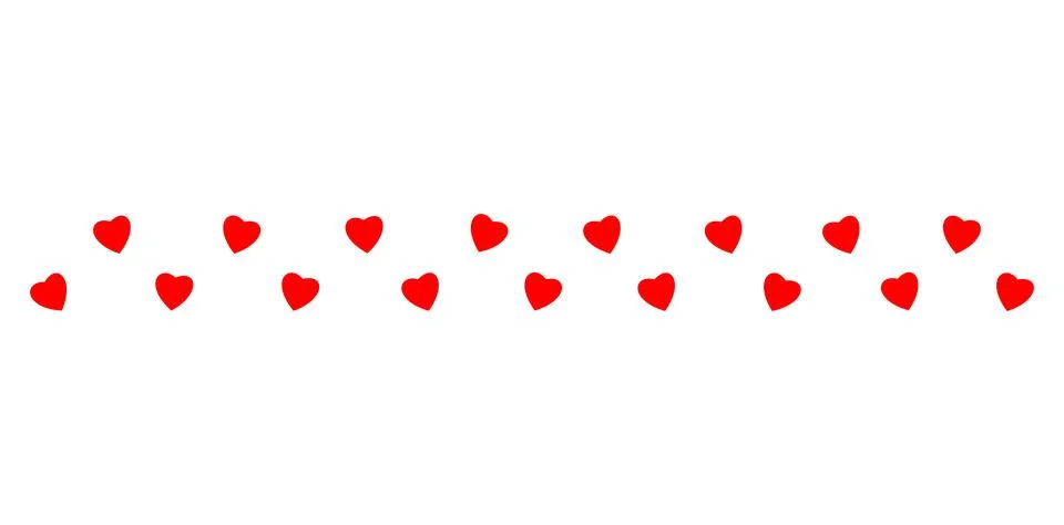 Red hearts scattered in a linear pattern on a white background Stock Illustration