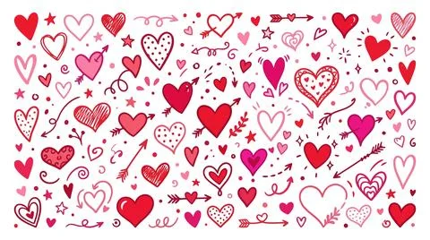 Red hearts scattered pattern on white background 스톡 일러스트