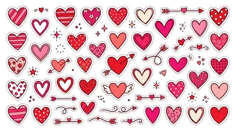 Red hearts scattered in playful pattern design Stock Illustration