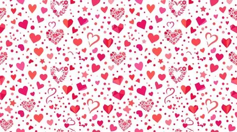 Red hearts scattered on white background Stock Illustration