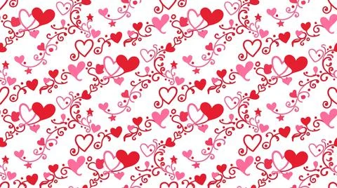 Red hearts scattered on white background Stock Illustration