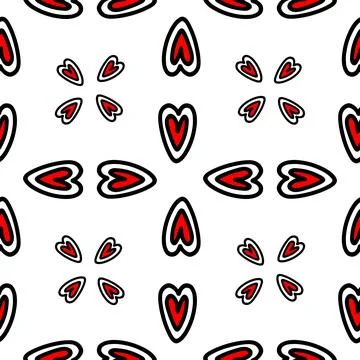 Red hearts seamless pattern. Doodle style Illustrazione stock