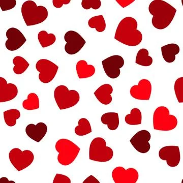 Red hearts seamless pattern. Random scattered hearts background. Love or Stock Illustration