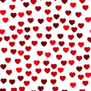 Red hearts seamless pattern. Random scattered hearts background. Love or Stock Illustration