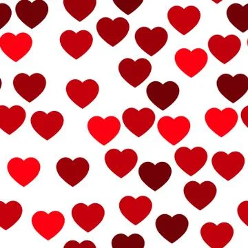 Red hearts seamless pattern. Random scattered hearts background. Love or Stock Illustration