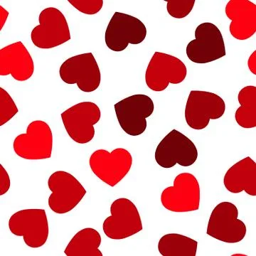 Red hearts seamless pattern. Random scattered hearts background. Love or Stock Illustration