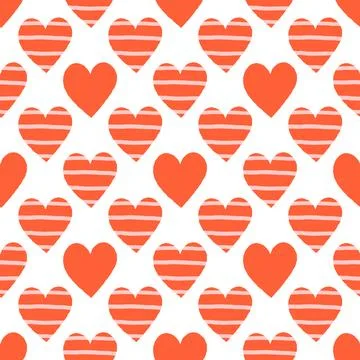 Red hearts seamless pattern on white background Stock Illustration