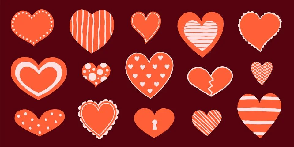 Red hearts set. Flat vector isolated illustration Stock Illustration