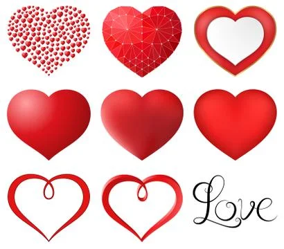 Red Hearts Set Illustrazione stock