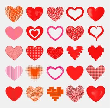 Red hearts sharp simple red vector icon. Color card beautiful celebrate bright Stock Illustration