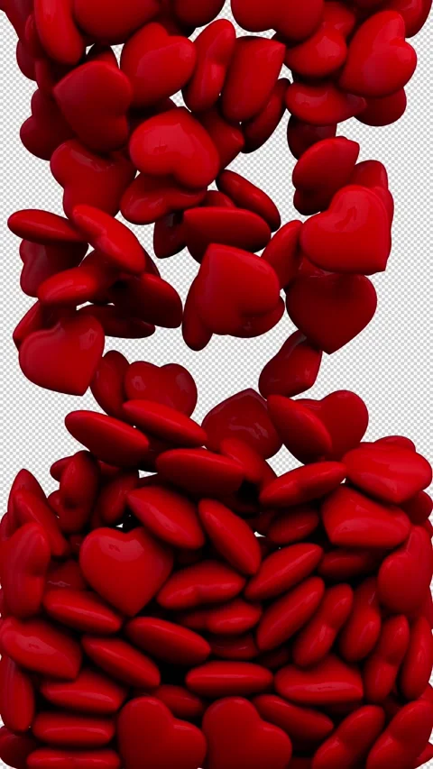 Red hearts transition – 3d render with alpha channel. Stock Footage 276100416