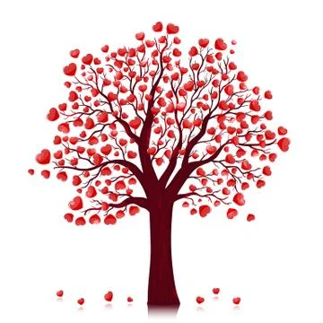 Red hearts tree vector background Illustrazione stock