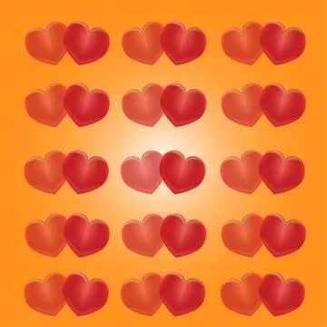 Red hearts on a yellow background Stock Illustration