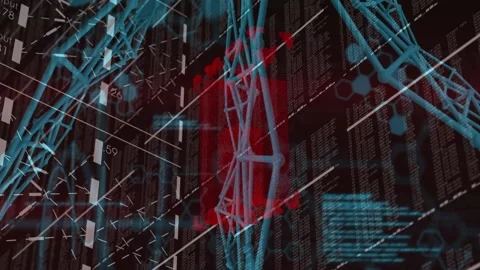 Red heatmap rising behind turquoise lattice, shifting with angled scan lines, Stock Footage 329611243