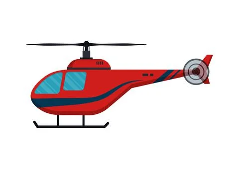 Red Helicopter In Flat Style Vector Stock Illustration