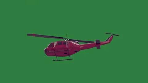 A red helicopter flying over green screen and in the sky on through air design Stock Footage 335992490