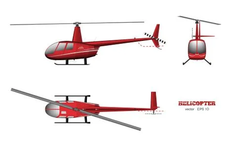Red helicopter. Top, front and side view. 3d vehicle.  Isolated drawing Illustrazione stock