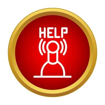 Red help button icon transmitting signal assistance Stock Illustration