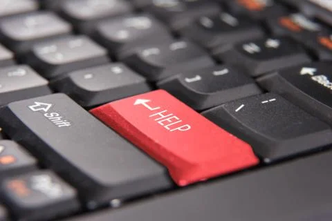 Red Help Key Button on Keyboard, closeup Stock Photos