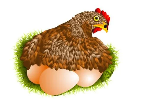 Red hen with eggs Stock Illustration