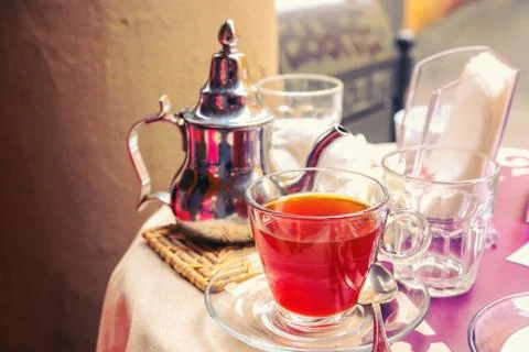 Red herbal tea table bar Stock Photos