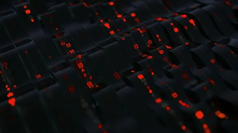 Red hexadecimal code on wavy flexible displays seamless loop 3D render animation Stock Footage 141409761