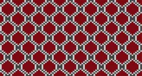 Red hexagon knitted pattern, Festive Sweater Design. Seamless Knitted Pattern Stock Illustration