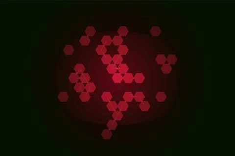 Red hexagon network cluster glowing brightly on a dark digital background v.. Stock Illustration