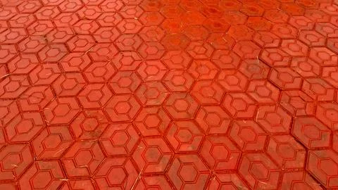 Red Hexagonal Concrete Paving Blocks Footpath Surface Seamless Pattern Stock Photos
