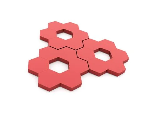 Red hexagonal gears isolated rendered on white background Stock Illustration