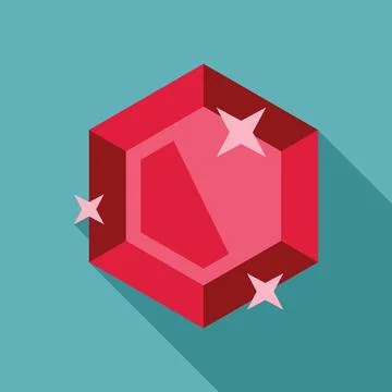 Red hexagonal gemstone shining with stars on turquoise background 스톡 일러스트