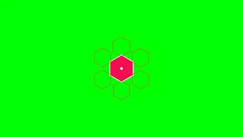A red hexagonal icon centered against a vibrant neon green background screen Stock Footage 340264980