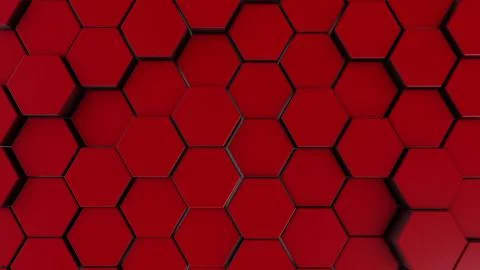 Red hexagonal motion background. 3d illustration of simple primitives with si Illustrazione stock