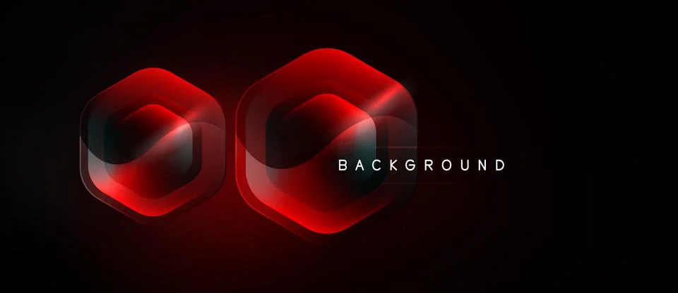 Red hexagonal shapes glow against dark backdrop. Modern design features layer Illustrazione stock