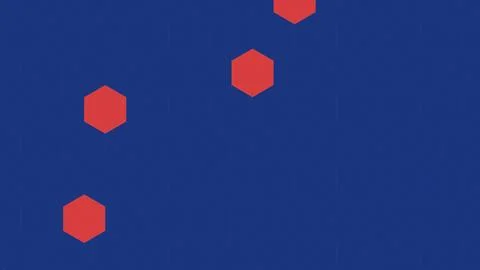 Red hexagons floating on blue geometric background Stock Illustration