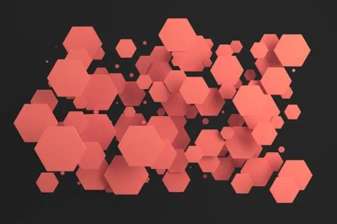 Red hexagons of random size on black background Stock Illustration