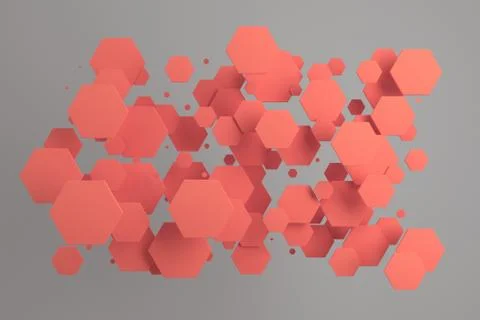 Red hexagons of random size on white background Stock Illustration