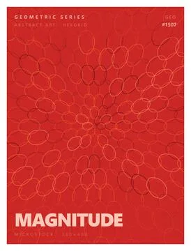Red hexgrid floral pattern with interlocking circular rings and thin lines. 스톡 일러스트
