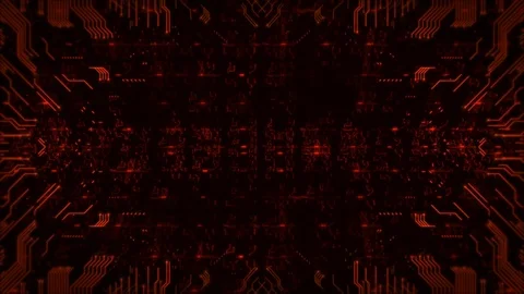 Red Hi-Tech Circuit Board Background. Seamless Loop Abstract Animation. Stock Footage 80643160