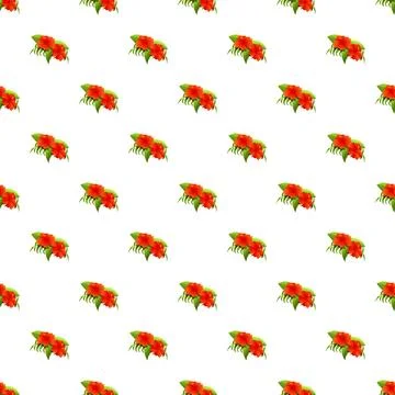 Red hibiscus floral pattern creating a seamless background イラスト素材